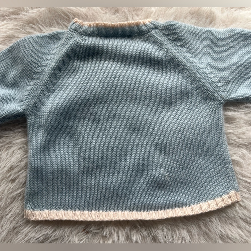 Burberry Baby Light Blue Knit Sweater with Cream brown B Burberry Nova Check - Picture 2 of 14